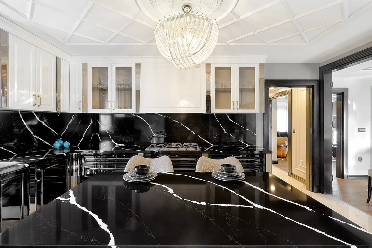 Belenco Marquina Tierra 9219 kuvars tezgah uygulama örneği 3 (üretici görseli)