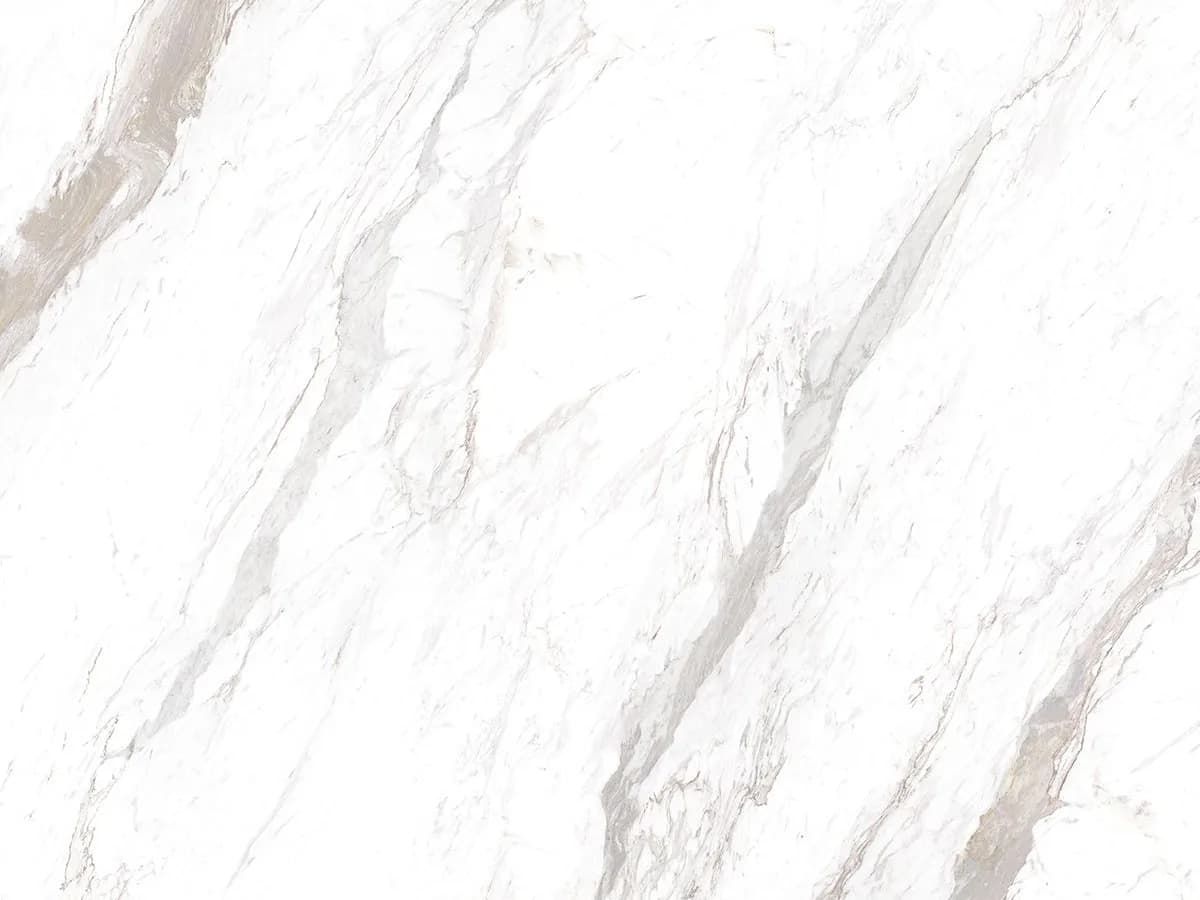Çimstone Calacatta Nif 2074 kuvars tezgah, yüzey ve desenin yakın çekimi (üretici görseli)