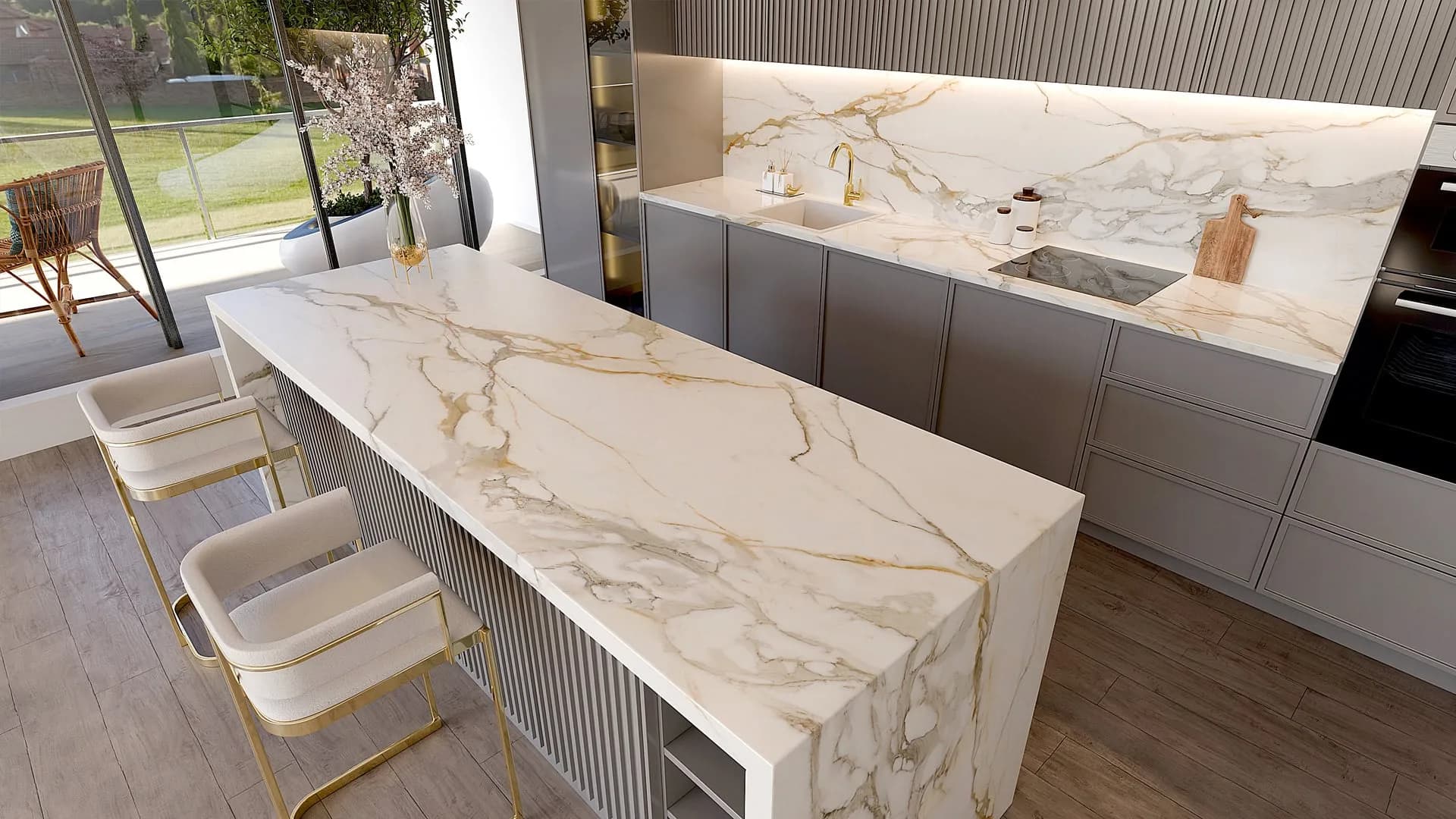 Çimstone Calacatta Anka 2081 kuvars tezgah uygulama örneği 2 (üretici görseli)