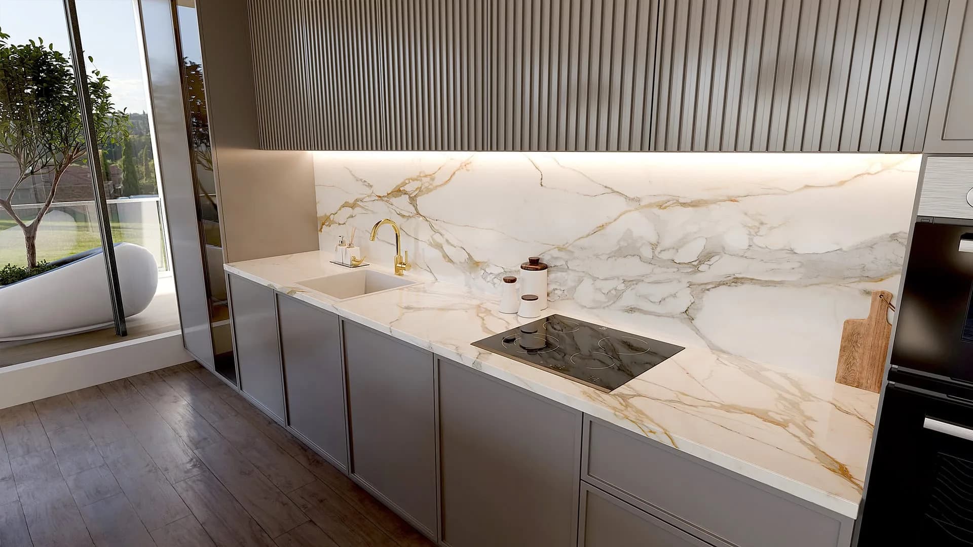 Çimstone Calacatta Anka 2081 kuvars tezgah uygulama örneği 3 (üretici görseli)