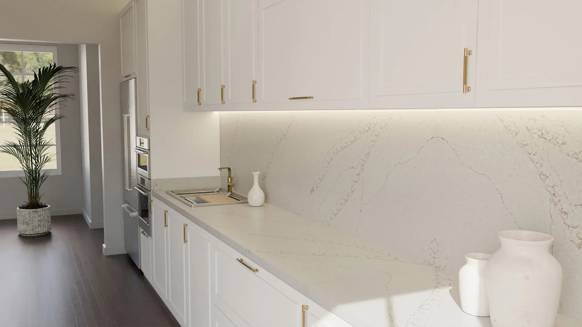 Çimstone Serrone 820 kuvars tezgah uygulama örneği 3 (üretici görseli)