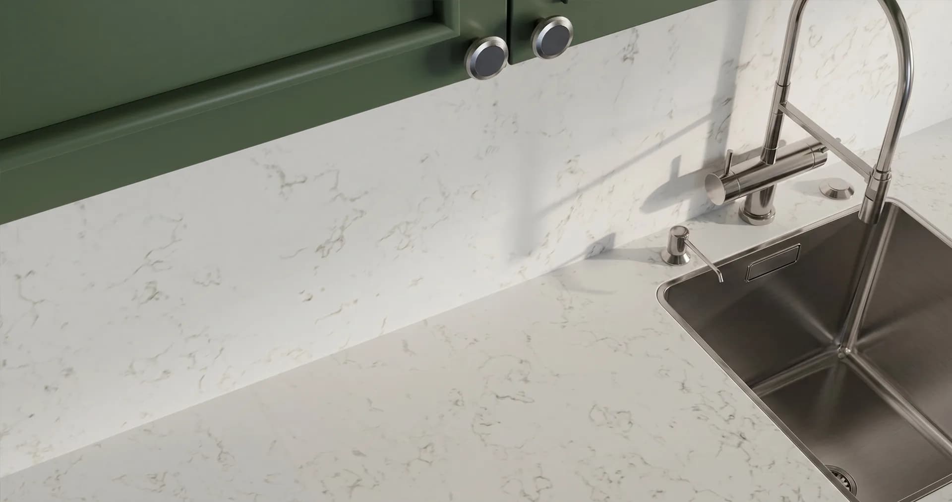 Çimstone Moss 186 kuvars tezgah uygulama örneği 3 (üretici görseli)