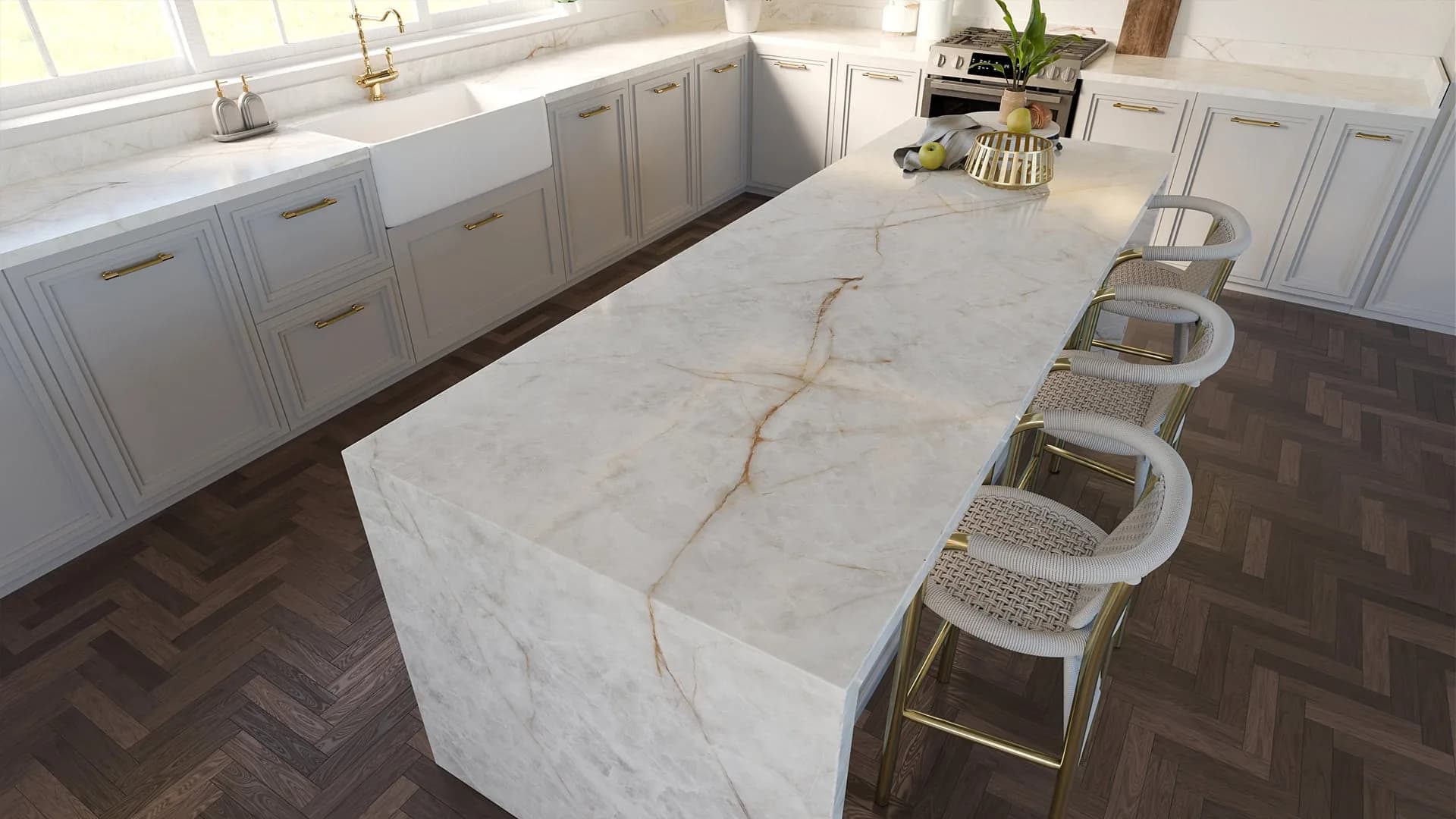 Çimstone Amber 2045 kuvars tezgah uygulama örneği 2 (üretici görseli)