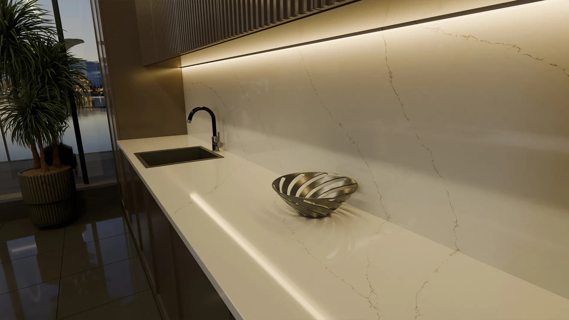 Çimstone Thyra 970 kuvars tezgah uygulama örneği 3 (üretici görseli)