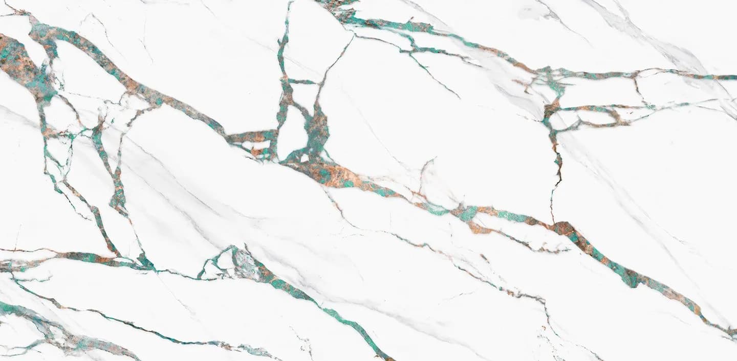 Coante Calacatta Jade 10407 kuvars tezgah, plakanın tamamı (üretici görseli)
